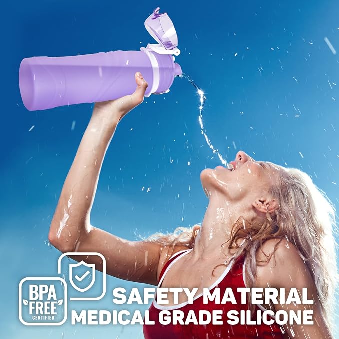 Kemier Collapsible Silicone Water Bottles-750ML, Medical Grade, BPA Free Travel - Image 2