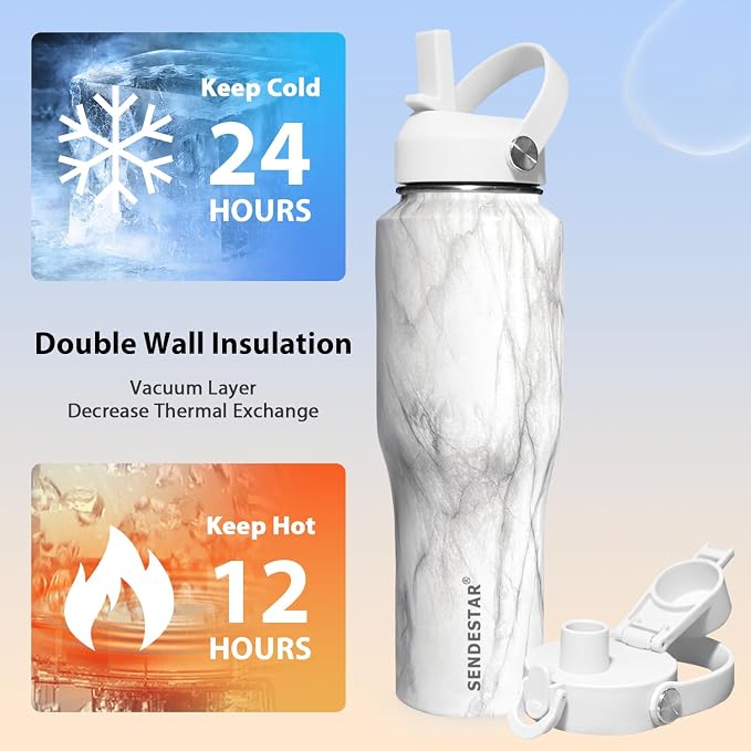 SENDESTAR 40oz Stainless Steel Water Bottle, Double Wall Vacuum Insulated Bottle - Image 3