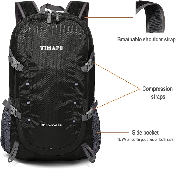 Packable Lightweight Backpack 40L, Ripstop Nylon Foldable Traveling Daypack - Image 3