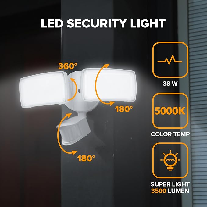 LUTEC 38W 3500 Lumen LED Motion Activated Integrated Dual-Head Floodlight - Image 2