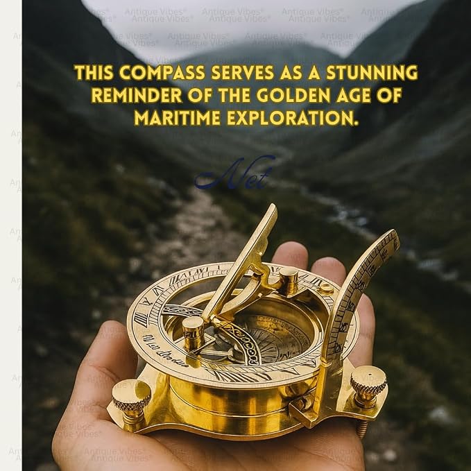 Vintage Brass Sundial Compass, Antique Style Maritime Navigation Instrument - Image 3