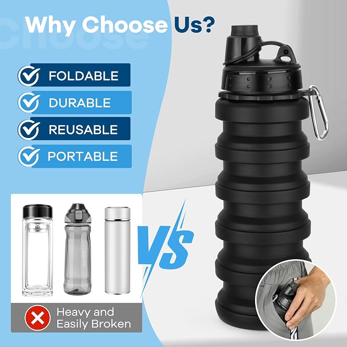 Collapsible Water Bottles 17oz, Reusable BPA Free Silicone Foldable Water Bottle - Image 3