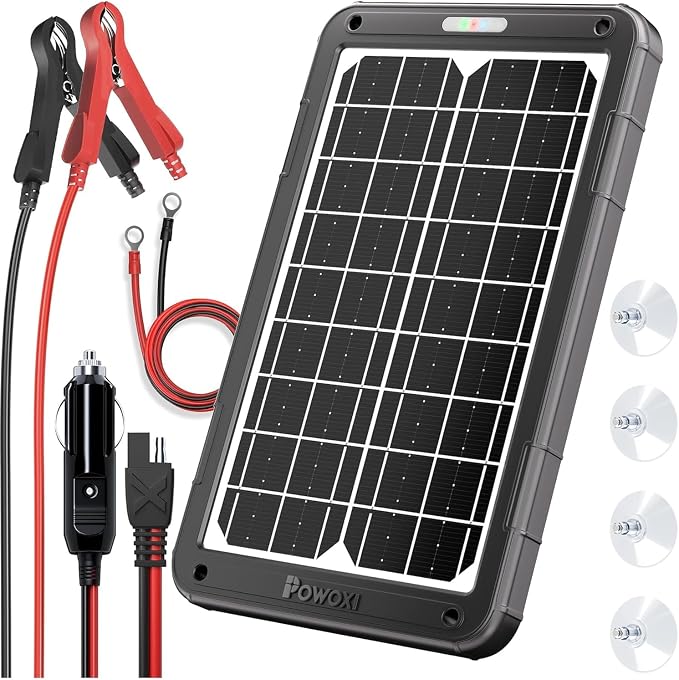 POWOXI 12V Solar Car Battery Charger: 15W Solar Panel Kit Battery Trickle by POWOXI