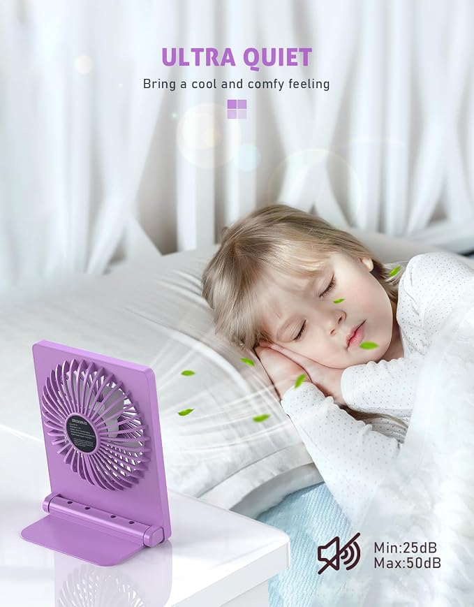 Zuvas Desk Fan Battery Operated Fan Rechargeable 180°Tilt Folding Personal Fan - Image 4
