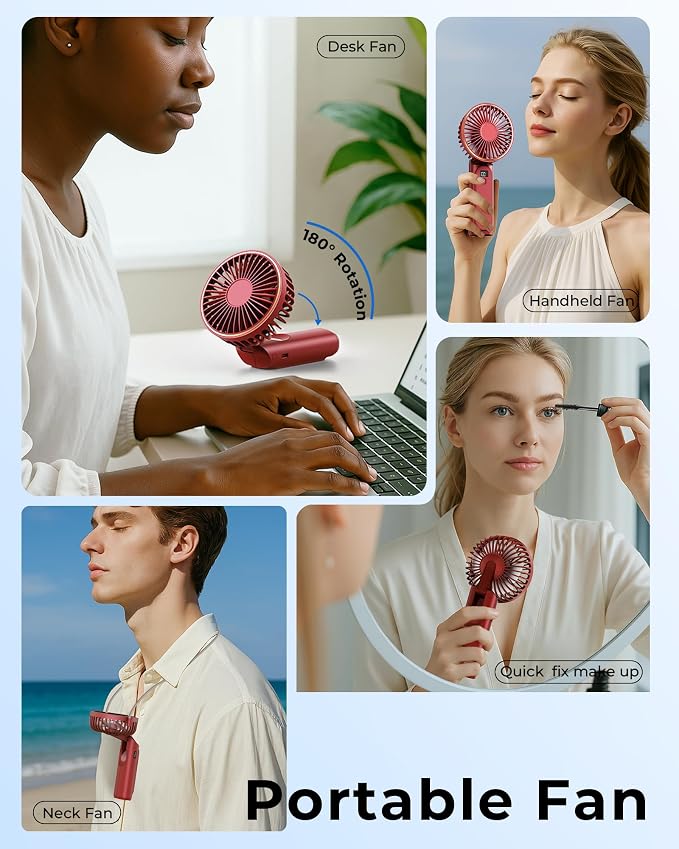 Portable Handheld Fan, 180 Adjustable, 6 Speed Wind, Display Electricity in - Image 7