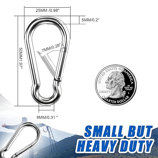 Small Carabiner Clip Hooks, 304 Stainless Steel Spring Snap Hook Fits Camping - Image 3