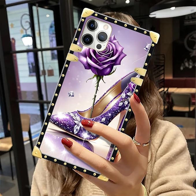 Compatible with iPhone 12 12 Pro Case, High Heeled Purple Diamond Rose Luxury - Image 6
