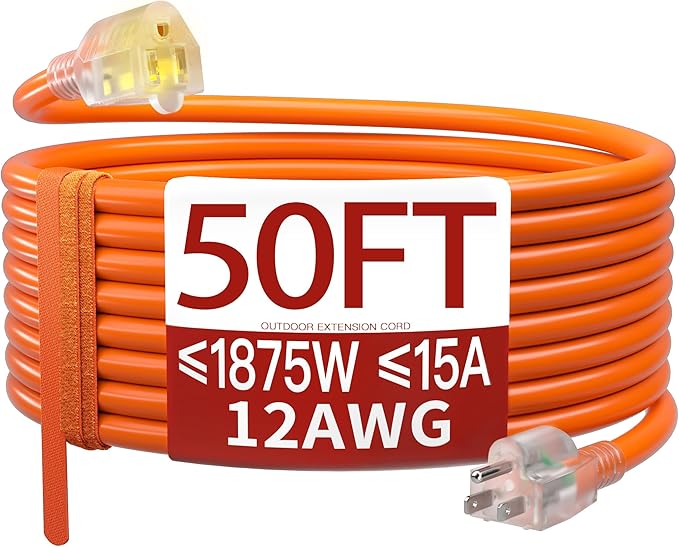 50 FT 12 Gauge Extension Cord Outdoor, Heavy Duty Weatherproof & Flame by Skrizcable