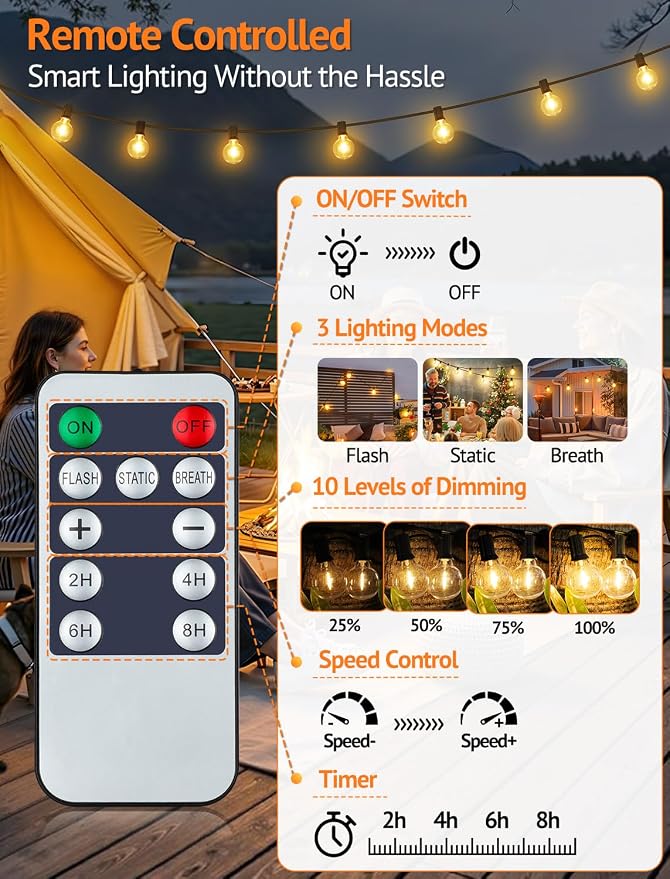 Larkvue 50FT Solar String Lights Outdoor - Image 3
