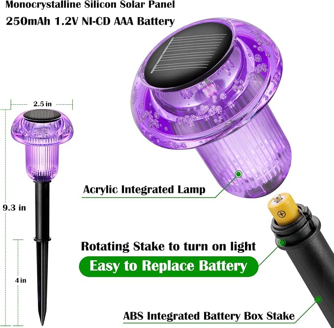 Priddop Solar Lights Outdoor Pathway Waterproof 8 Pack Purple LED Acrylic - Image 2