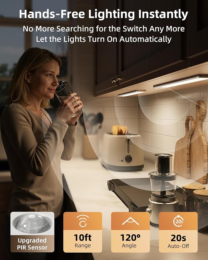 EZVALO Under Cabinet Lighting, 3500mAh Rechargeable Motion Sensor Light Indoor - Image 2