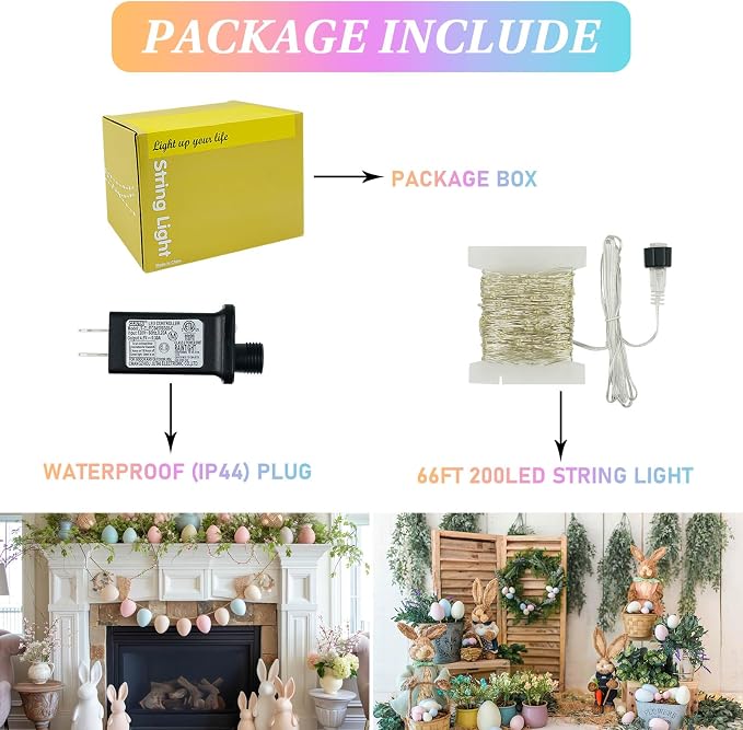 66Ft 200 LED Easter Pastel Fairy Lights Plug in, Pastel String Lights 8 Modes - Image 4