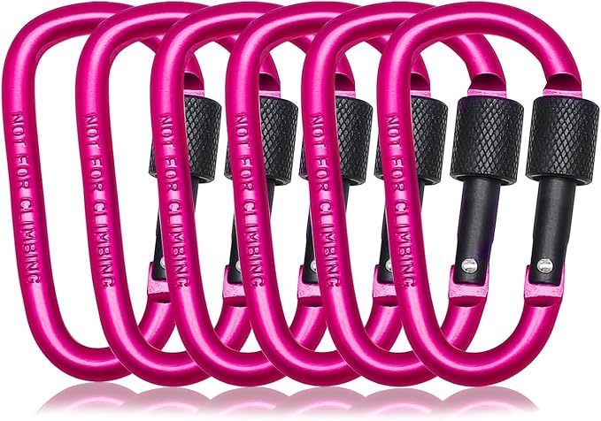6 Pack Small Locking Carabiner, 3 Inch Aluminum D-Shape Snap Hook by MORNLIGHT