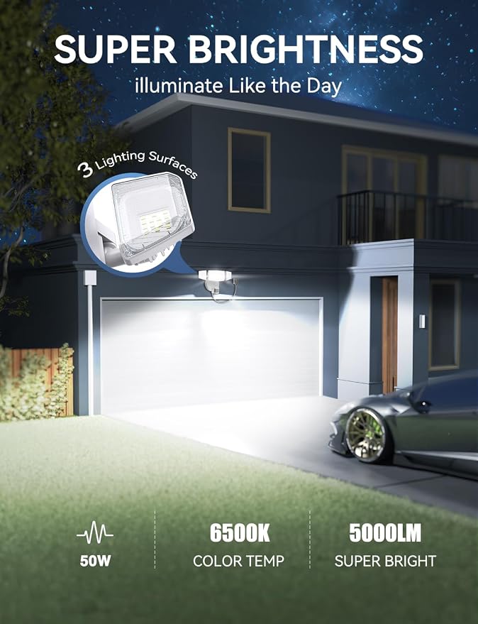 Olafus 50W Motion Sensor Outdoor Light Plug in, Motion Flood Light Dusk to Dawn - Image 5