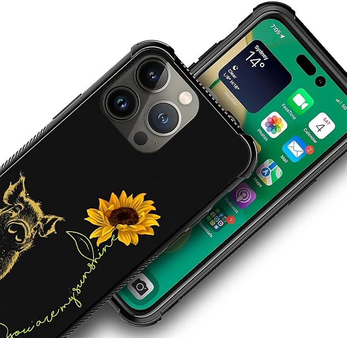 for iPhone 14 Pro Max Case, Pig Sunflower Yellow Sunshine Pattern Graphic - Image 2