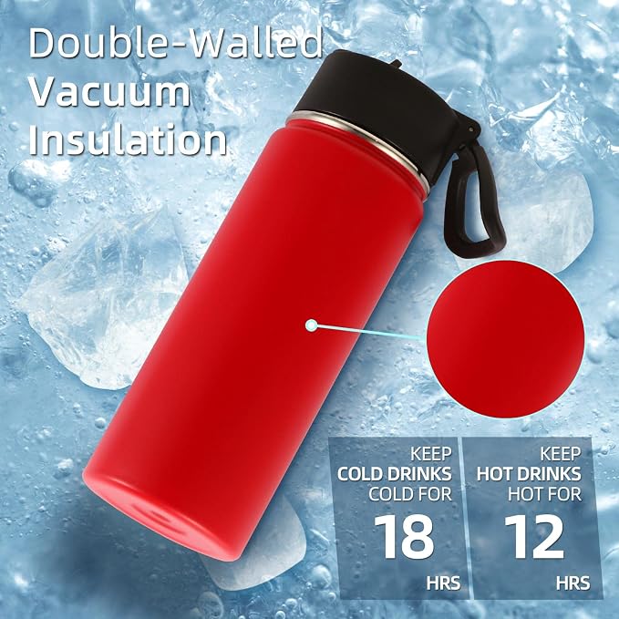 Volhoply 18oz Insulated Water Bottle Bulk 2 Pack, Kids Stainless Steel Water - Image 2