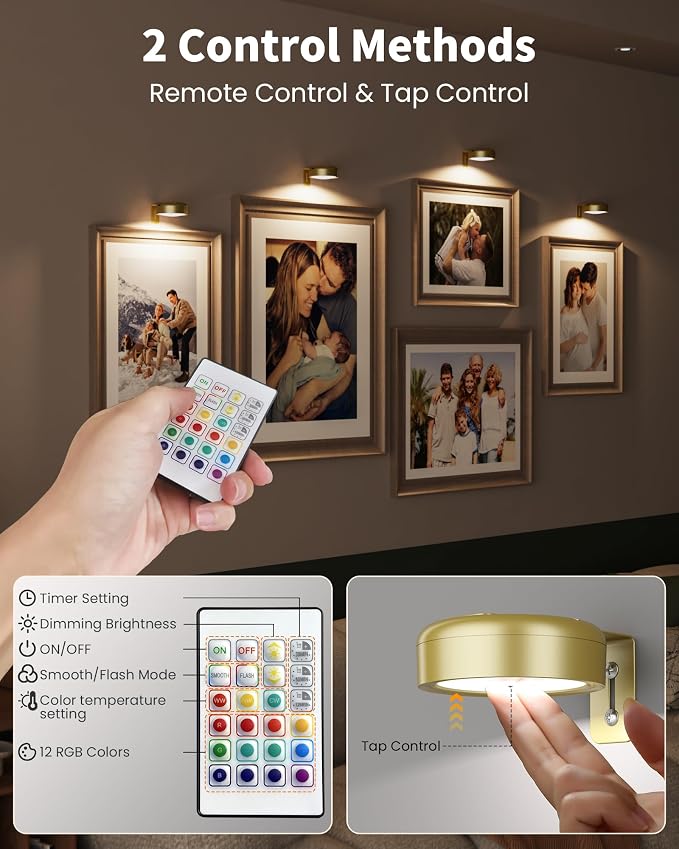 Picture Lights for Wall, Wireless 2000mAh Rechargeable Magnetic LED Puck Lights - Image 7