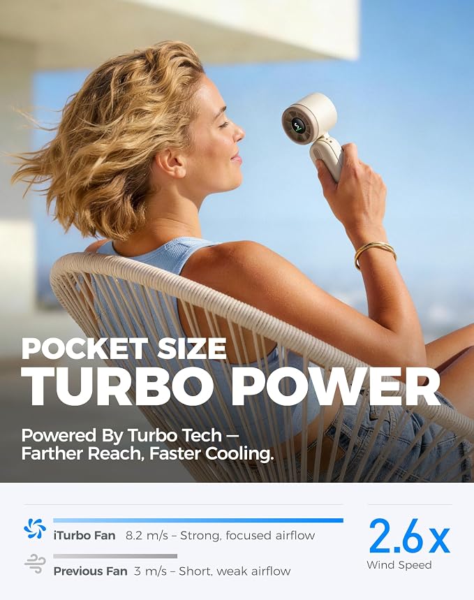 Diveblues Handheld Fan, 30ft/s Mini Portable Turbo Fan, 4000mAh Personal Fan - Image 2