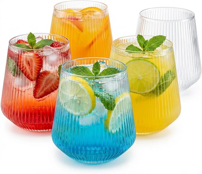 Maaacute 40 Pack Ribbed Plastic Wine Glasses, Ripple Disposable Stemless Wine by Maaacute