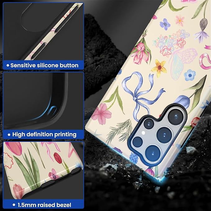 for Samsung Galaxy S24 Ultra Case, HL2 Aesthetic Flower Preppy Collage Hybrid 2 - Image 3