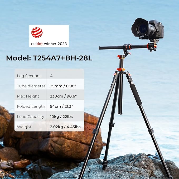 K&F CONCEPT 90''/230cm Ultra High Camera Tripod, Horizontal Overhead Shooting - Image 2