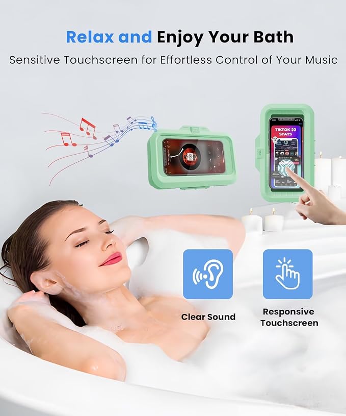 URROY Shower Phone Holder Waterproof One-Touch Open Shower Phone Case Anti-Fog - Image 5