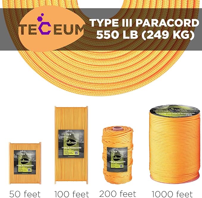 TECEUM 5/32" Paracord Rope 1000 – 1000ft / 200ft / 100ft / 50ft – Tactical - Image 9