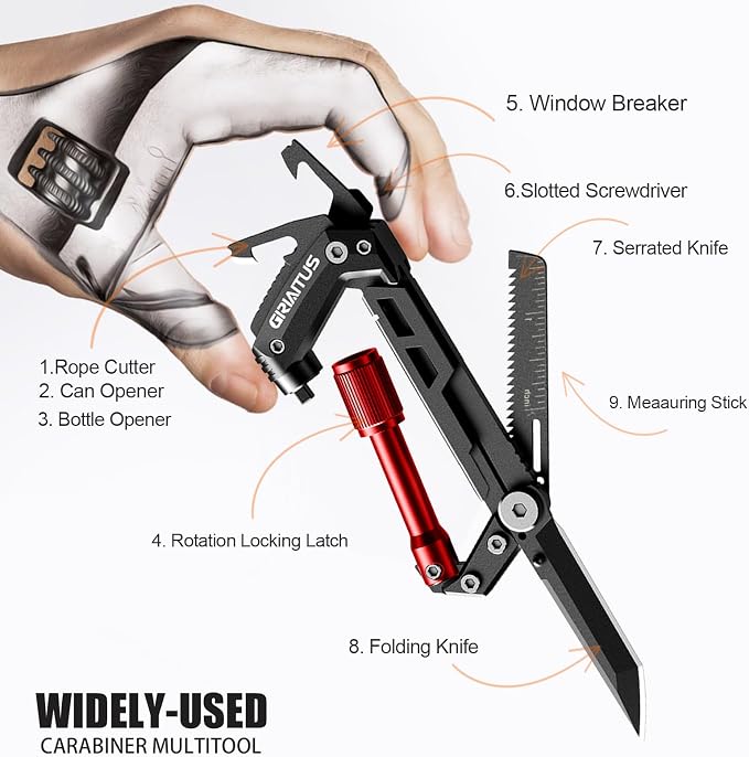 Carabiner Multitool with Pocket Knives, EDC Carabiners, Serrated Knife - Image 2