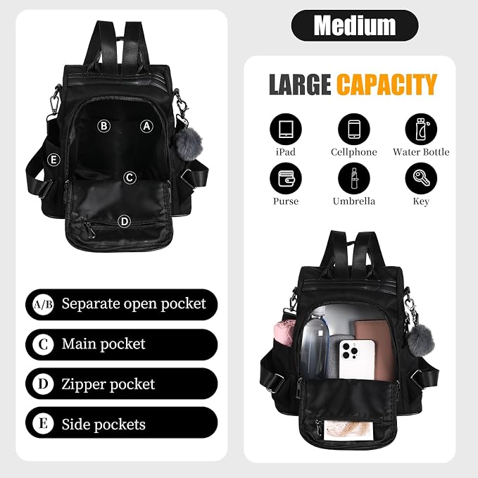 PINCNEL Women Backpack Purse Waterproof Nylon Anti-theft Rucksack Lightweight - Image 3