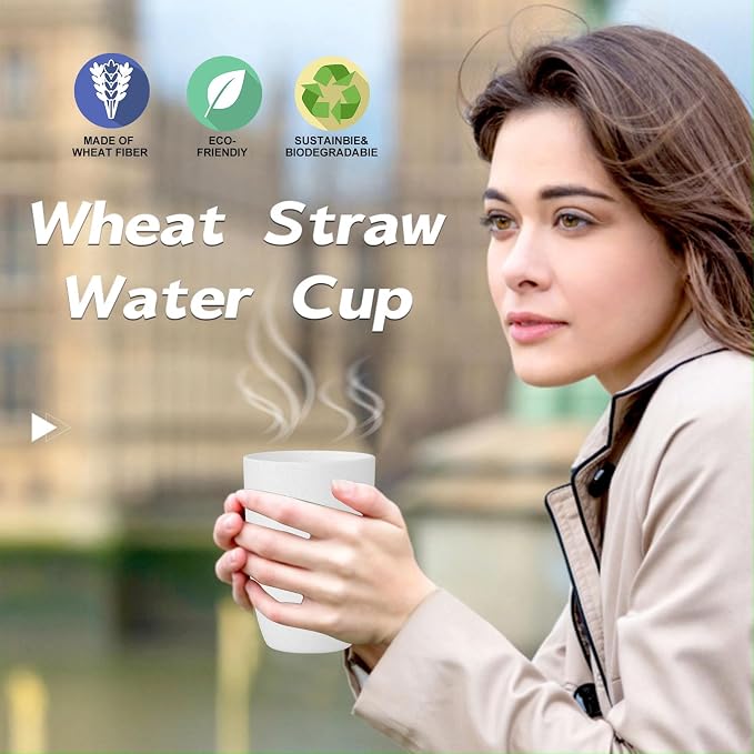Wrova Wheat Straw Cups Set of 6 Good Alternative to Plastic Cups Reusable 12 oz - Image 7