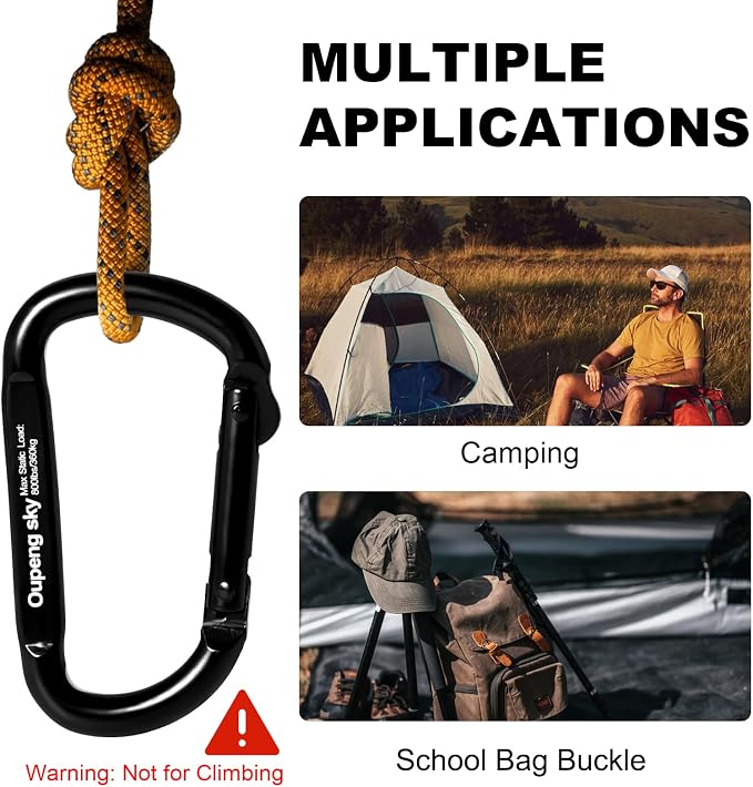 Carabiner Clip - Heavy Duty Carabiners 800lbs-13KN Carabeaner D Ring Shape - Image 9