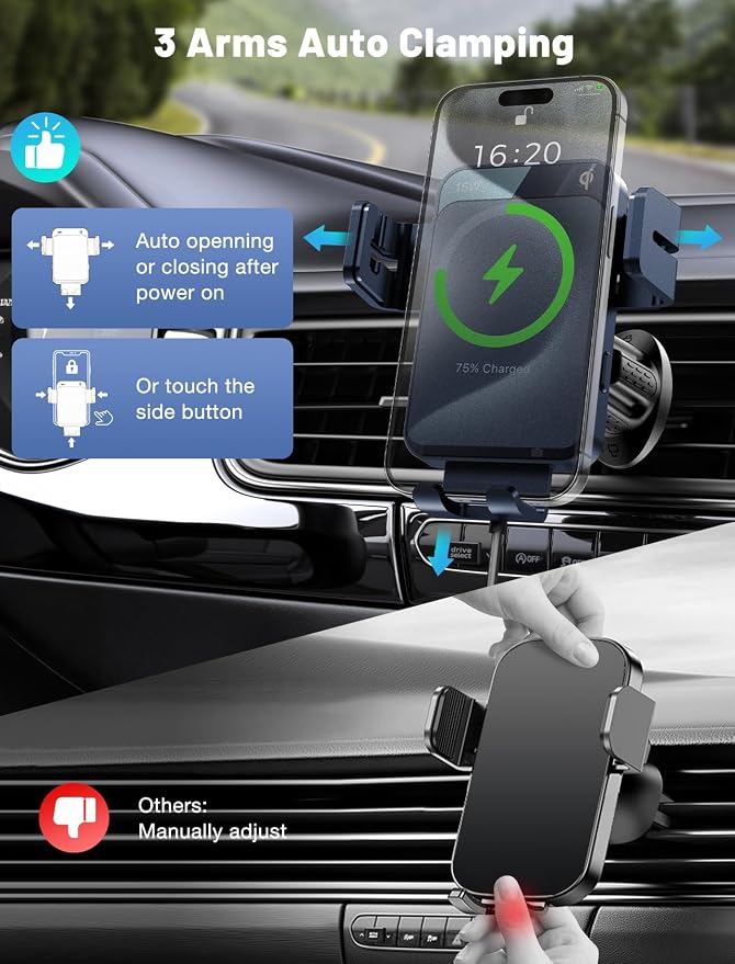 Wireless Car Charger, MOKPR Auto-Clamping Car Mount 15W/10W/7.5W Fast Charging - Image 5
