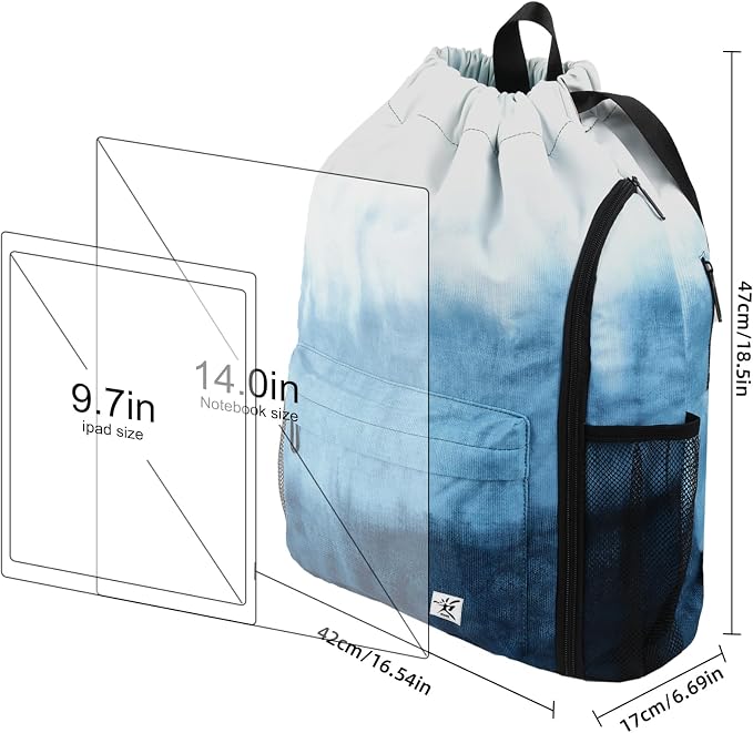 Drawstring Backpack with Mesh Pockets String Gym Bag Sackpack Sandproof Water - Image 7