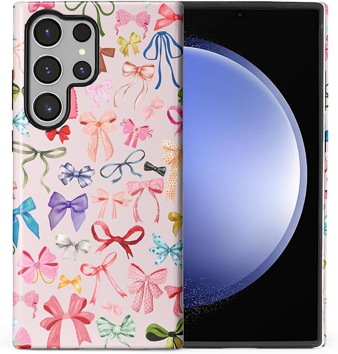 for Samsung Galaxy S23 Ultra Case, HL2 Aesthetic Color Bow Tie Hybrid 2 Layer by Unknown