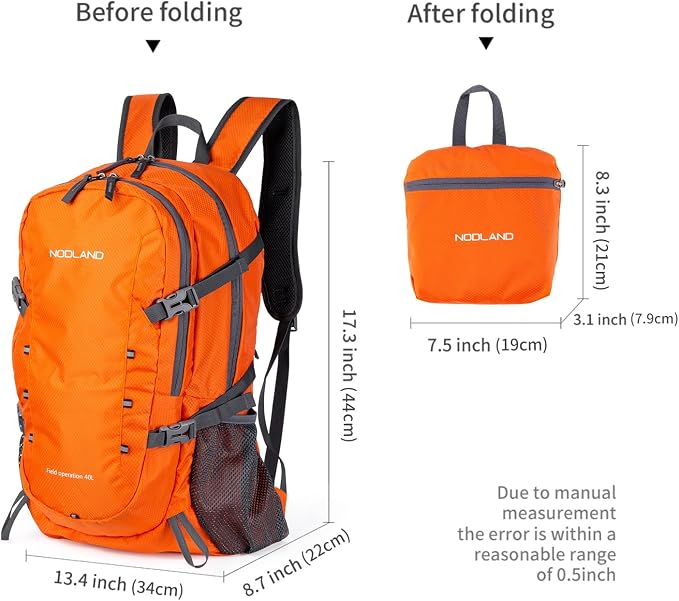 NODLAND Lightweight Backpack, Travel 40L Foldable Water-Resistant Daypack - Image 2