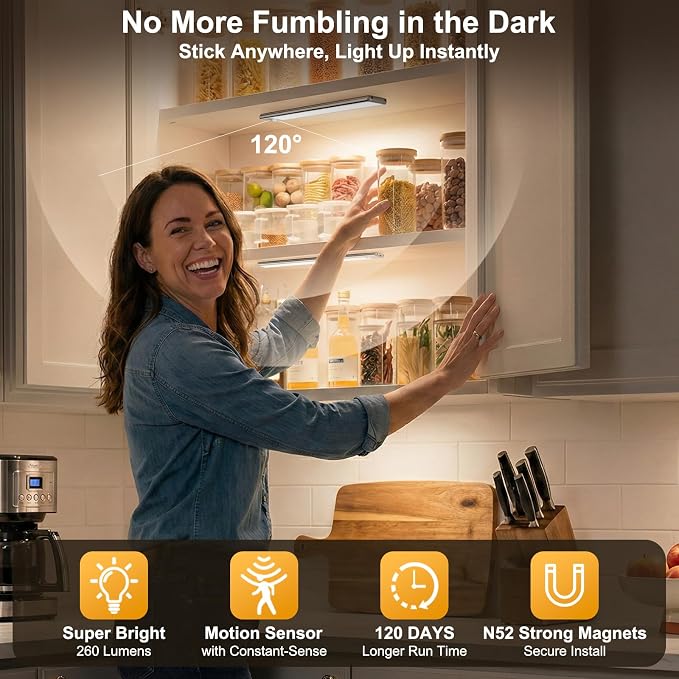 Reoshine 126 LED Under Cabinet Lighting Wireless, 2500mAh Rechargeable Closet - Image 2