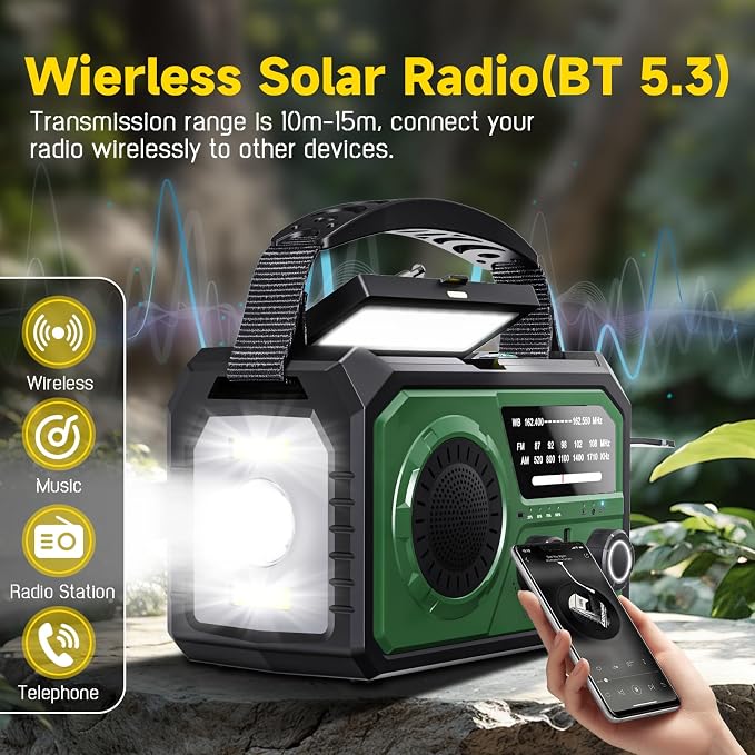 59200mWh Emergency Radio - 16000mAh Portable Solar Hand Crank NOAA/AM/FM - Image 3