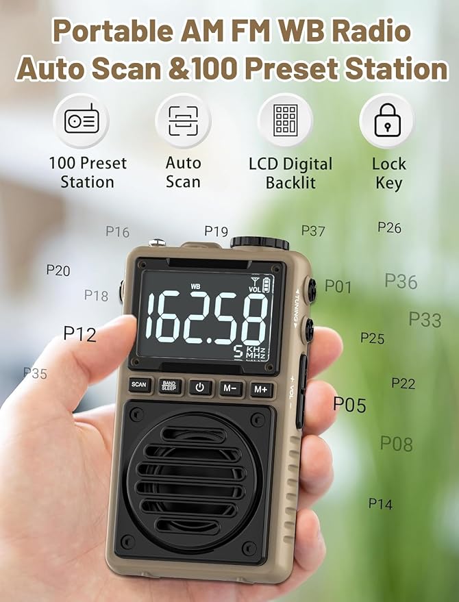 Digital AM FM Weather Band Radio 851mAh Rechargeable Portable Pocket Radio - Image 5