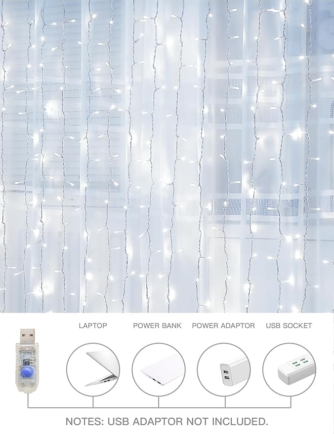 suddus White Curtain Lights for Bedroom Wall, 200 Led Twinkle Lights - Image 6