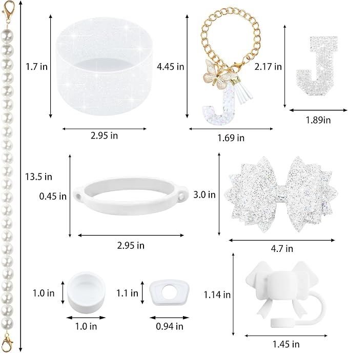 9PCS White for Stanley Cup Accessories Set Bling Initials Bow Charms for - Image 3