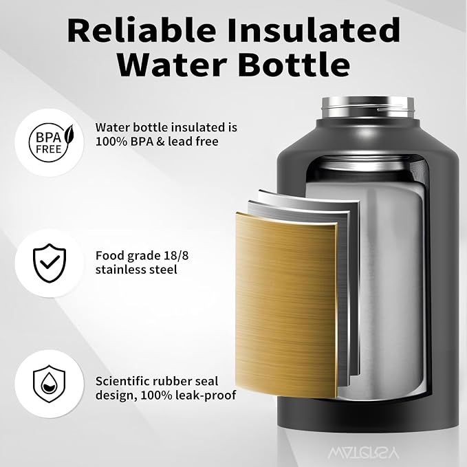 WATERSY 1.5 Gallon Water Bottle Insulated, BPA Free&Leak Proof, 196oz Stainless - Image 3