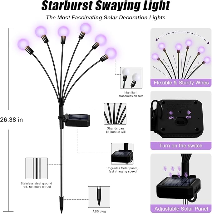 NBQQ Solar Garden Lights Outdoor, Waterproof Solar Powered Lights - Image 4