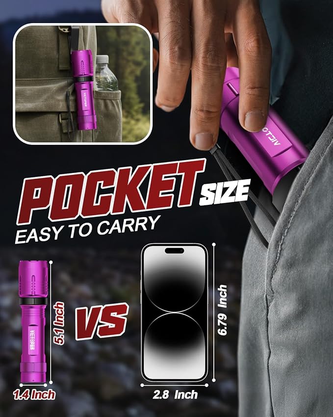 Victoper Pink Rechargeabe Flashlight 2 Pack, High Lumens 5 Modes LED Bright - Image 8