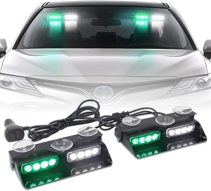 XRIDONSEN 2 in 1 Green White Dash Emergency Strobe Lights Interior Windshield by XRIDONSEN
