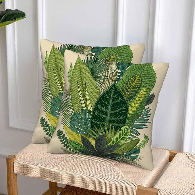 Tropical Leaves Palm 18x18 Throw Pillow Covers Set of 2 Green Tree Banana Leaf - Image 4