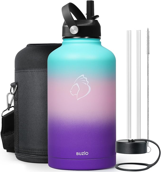 BUZIO 64oz Insulated Water Bottle Stainless Steel Double Wall Leak Proof Half by BUZIO