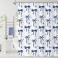 Navy Bow Shower Curtain by Caheansi