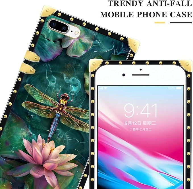 Compatible with iPhone 8 7 SE Case, Colourful Dragonfly Pink Lily Pads Luxury - Image 4