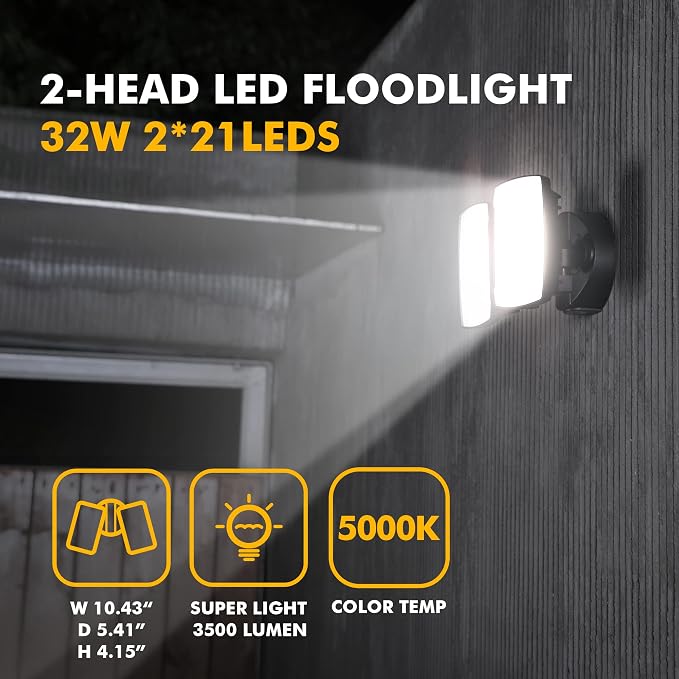 LUTEC LED 3500 Lumen 32W 5000K Integrated Dual-Head Floodlight Outdoor Dusk to - Image 3