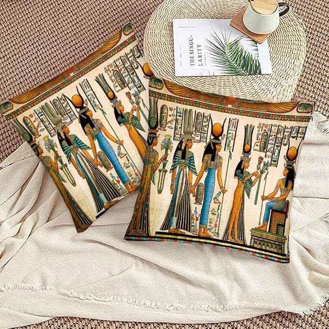 Old Egyptian Empire Couch Pillow Covers 18 X 18 0 Set of 2 Pillowcases Square - Image 3